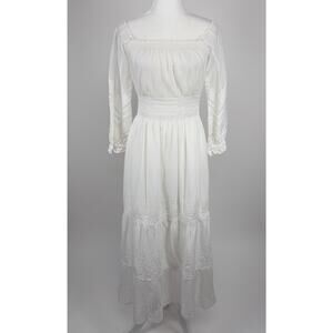 Kobi Halperin Mesh Lace Tiered Square Neck Maxi Dress in White Size Small